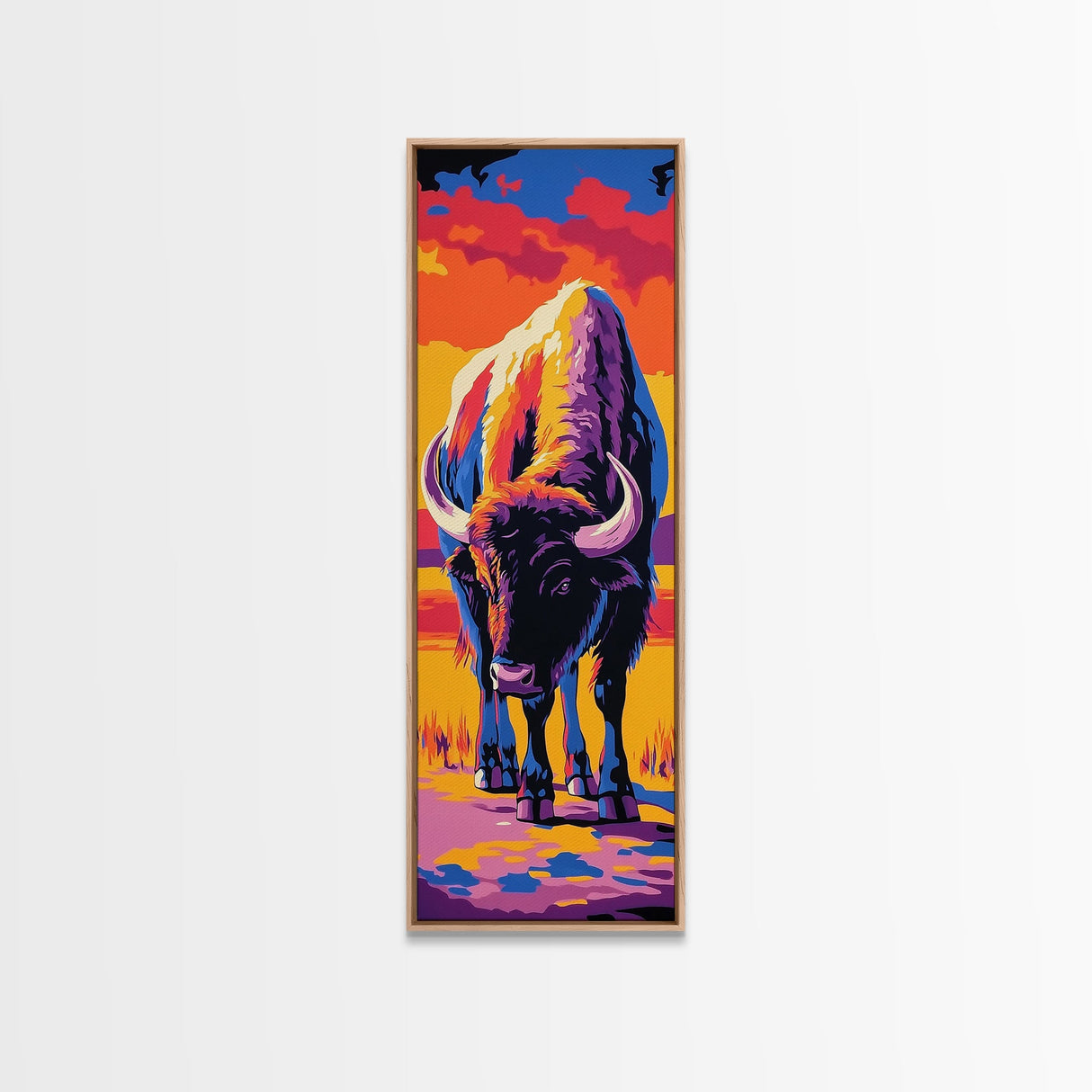 Pop Art Bison Canvas Print Southwest Wall Art Bright Wall Art Tall Narrow Art Colorful Art Above Couch Art