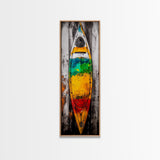 Vibrant Canoe Painting Canvas Print Coastal Landscape Art Nautical Decor Rustic Wall Art Living Room Art Tall Narrow Art