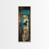 Mysterious Horse Silhouette Framed Canvas Print Moody Art Rustic Wall Art Southwest Wall Art Extra Tall Narrow Art