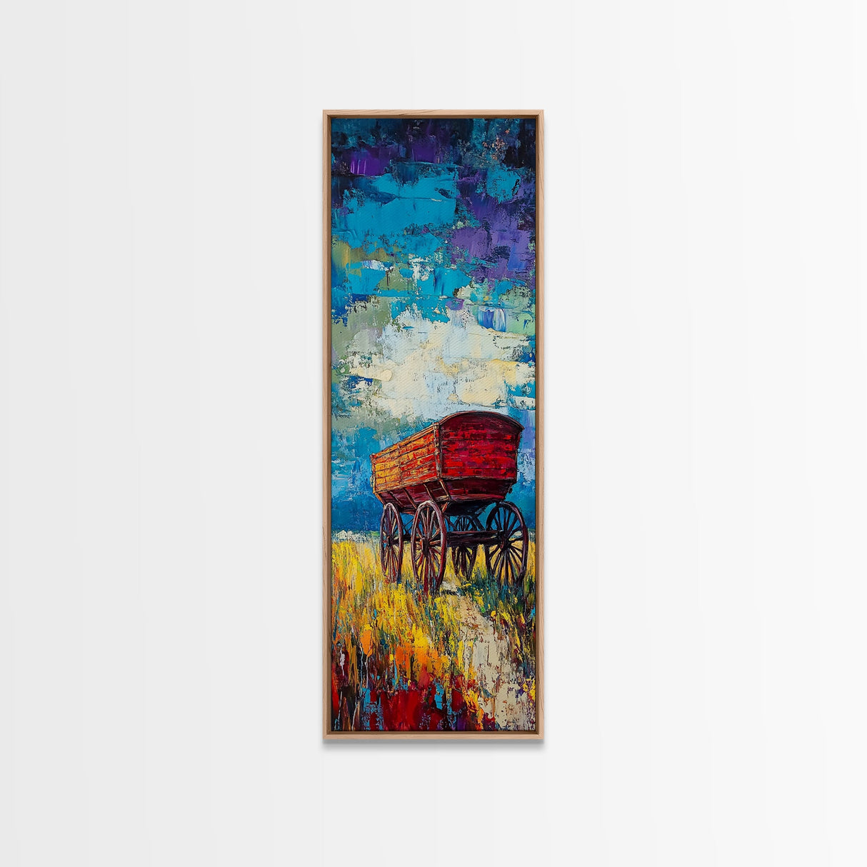 Impressionist Wagon on Blue Canvas Print rustic wall art, farmhouse art, barn landscape oil painting, vintage art, moody art, gift idea him