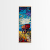 Impressionist Wagon on Blue Canvas Print rustic wall art, farmhouse art, barn landscape oil painting, vintage art, moody art, gift idea him