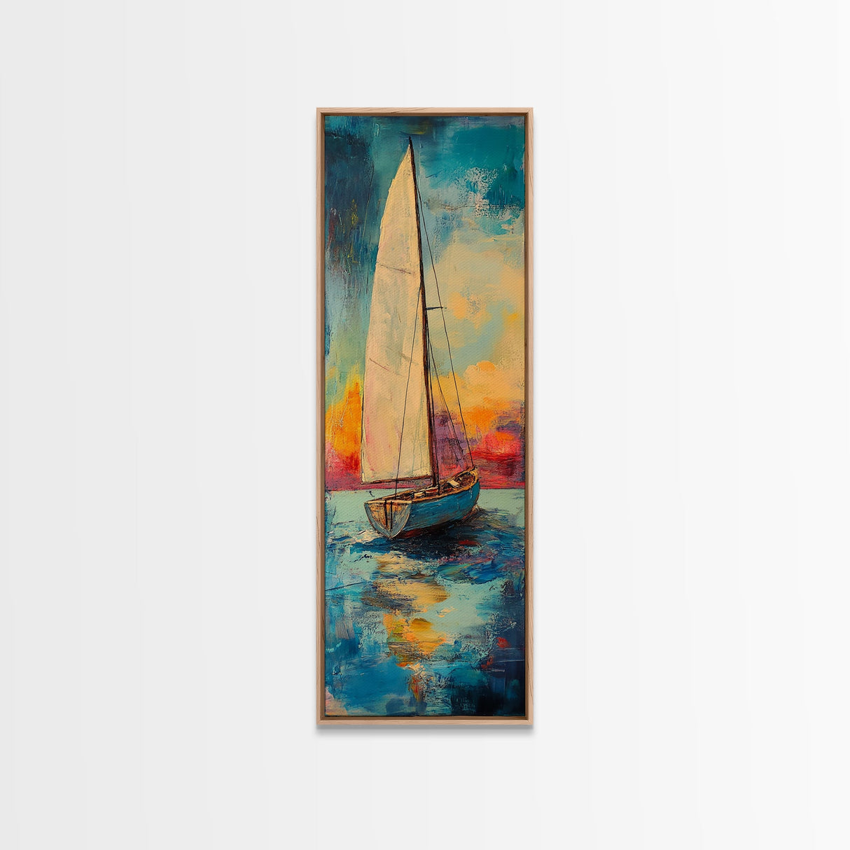 Sailboat at Sunset Framed Canvas Print, Nautical Painting, Coastal Wall Art, Seascape Painting, Nautical Decor, Gift Idea Her