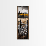 Rustic Mountain Fence Framed Canvas Print, Birch Tree Art, Fall Landscape Painting, Moody Art, Farmhouse Art, Above Sofa Art