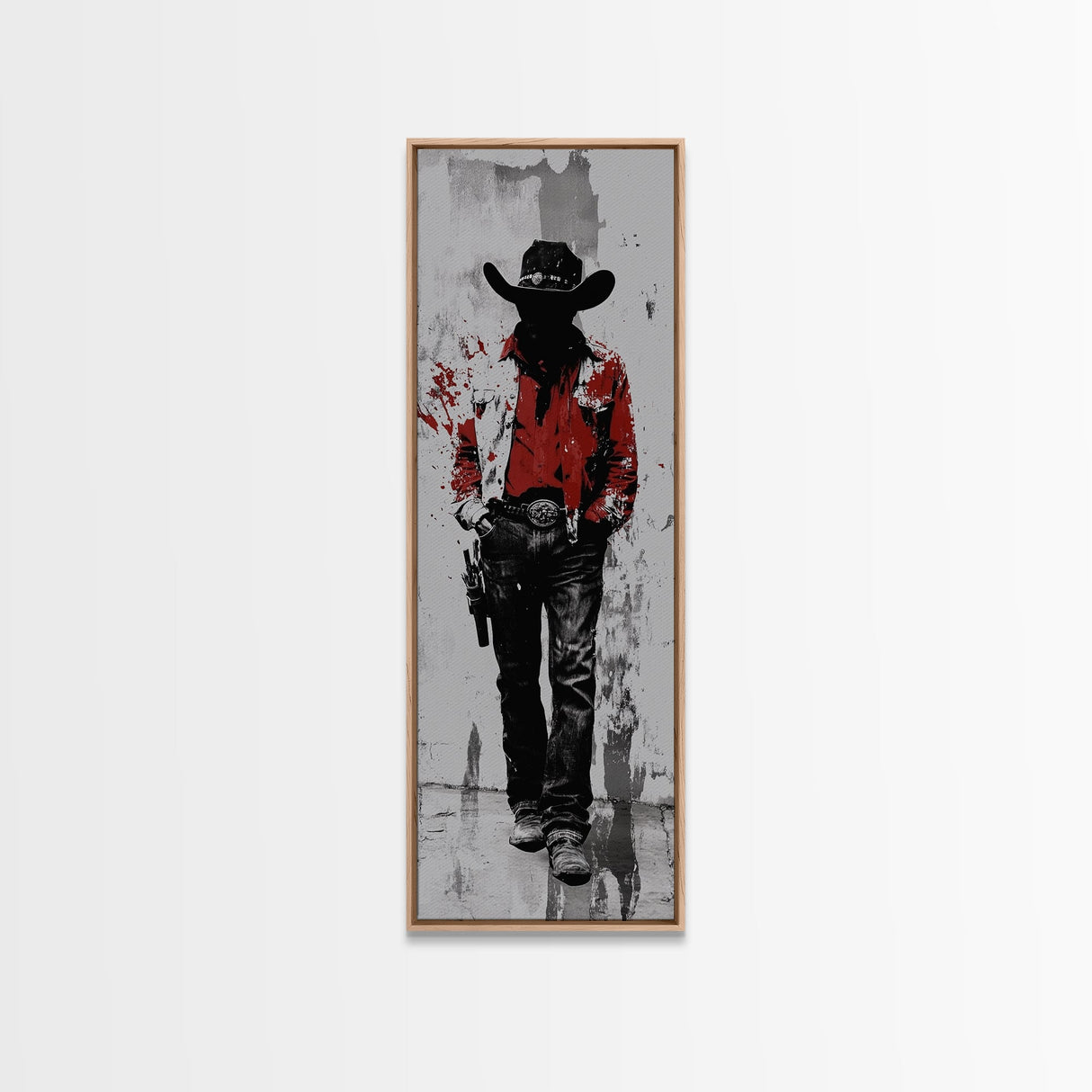 Gunslinger Cowboy Art, Framed Canvas Print, cowgirl painting, rustic wall art, moody art, gift idea, southwest wall art, vintage art
