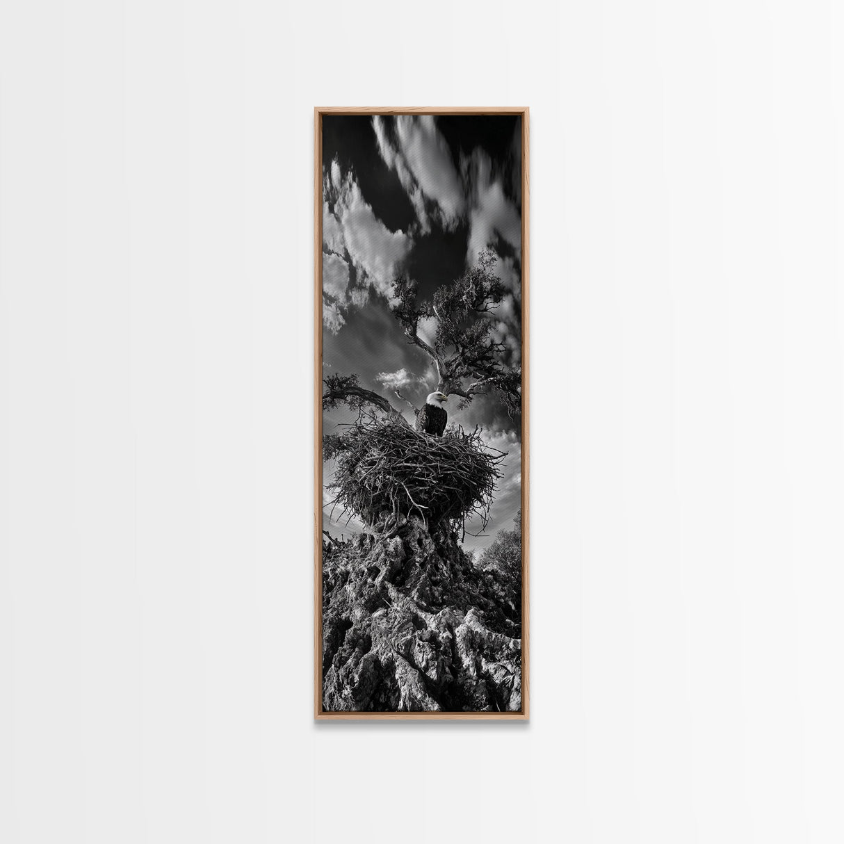 Bald Eagle Nest ,Framed Canvas Print, bird art, moody art, rustic décor, farmhouse art, gift idea, southwest wall art, landscape painting