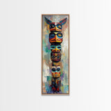 Totem Pole Framed Canvas Print tribal art rustic decor abstract painting blue and green wall art moody art tall narrow art unique wall art