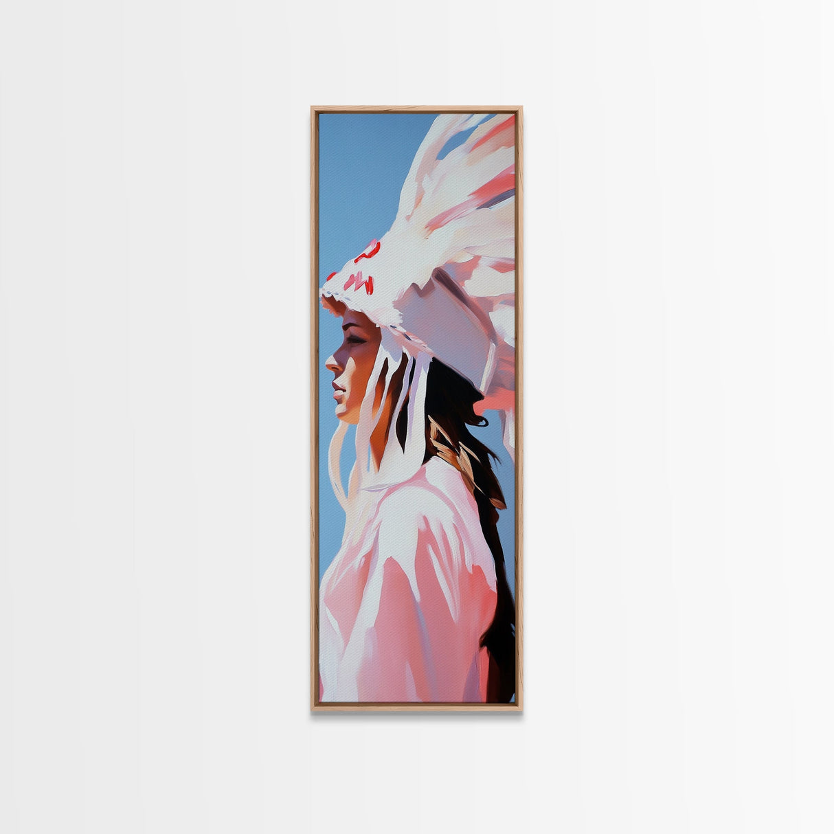 Pink Headdress Woman Canvas Print Wall Art Colorful Graffiti Wall Art Tall Narrow Art