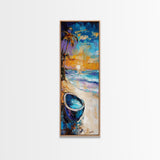Tropical Beach Sunset Framed Canvas Print Coastal Wall Art Nautical Painting Seascape Art Palm Tree Painting Coastal Decor