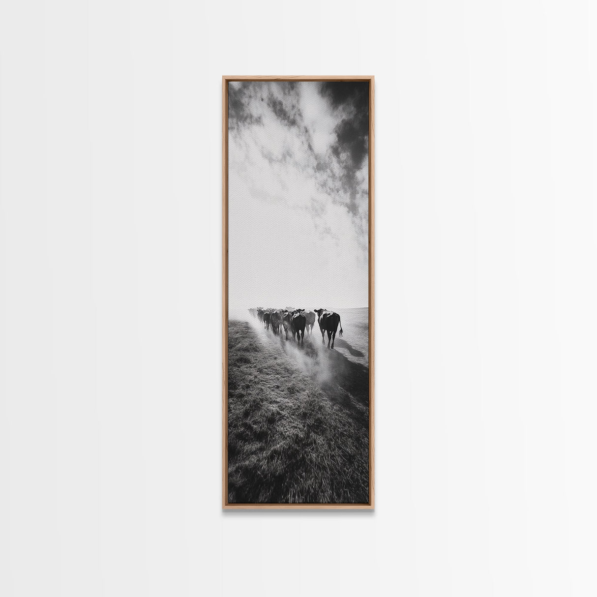 Dusty Cattle Drive, Western Landscape, Framed Canvas Print, Rustic Wall Art, Moody Art, Extra Wide Art, Southwest Wall Art