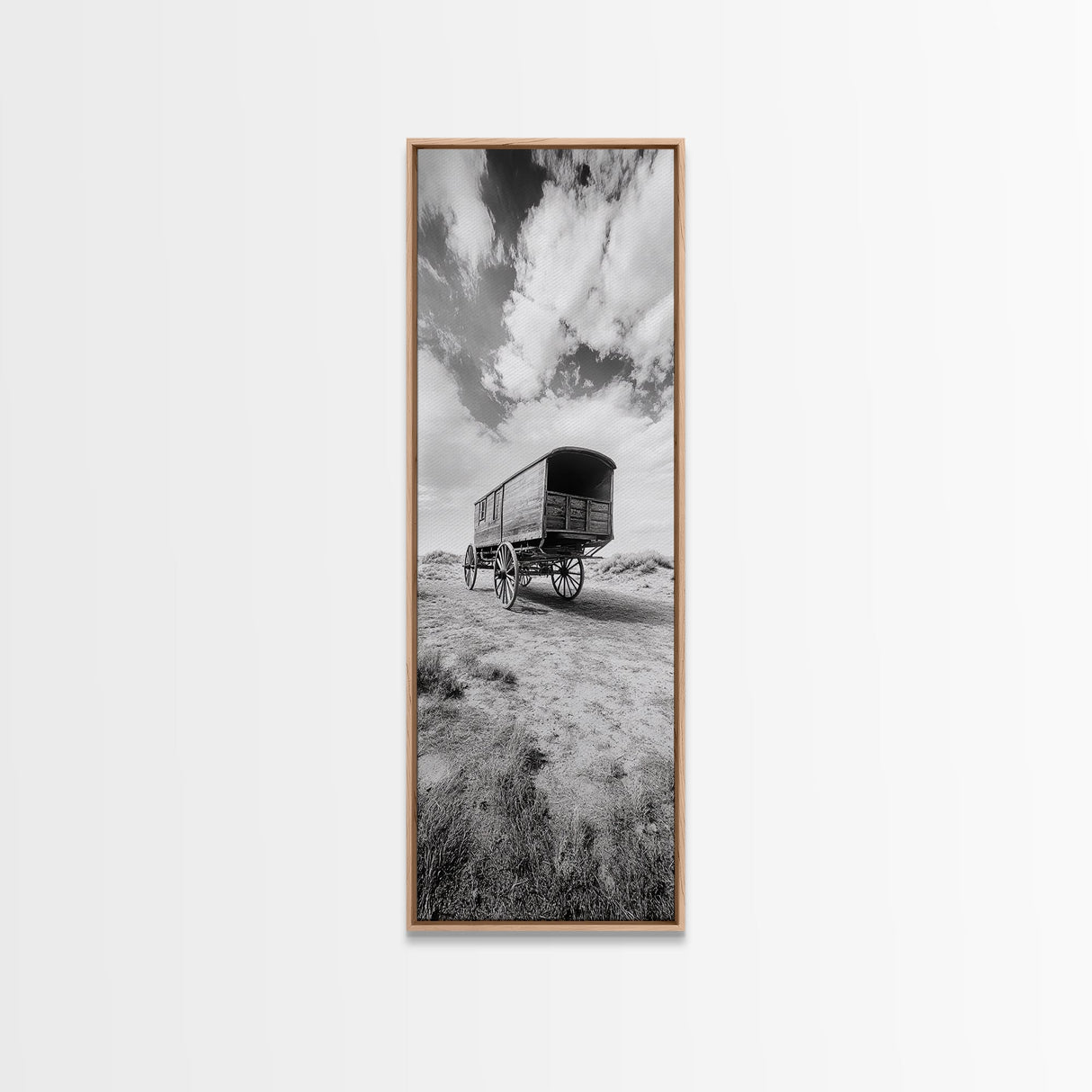 Pioneer Covered Wagon, Rustic Wall Art, Framed Canvas Print, Farmhouse Art, Western Décor, Minimalist Art, Extra Wide Art