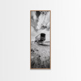 Pioneer Covered Wagon, Rustic Wall Art, Framed Canvas Print, Farmhouse Art, Western Décor, Minimalist Art, Extra Wide Art