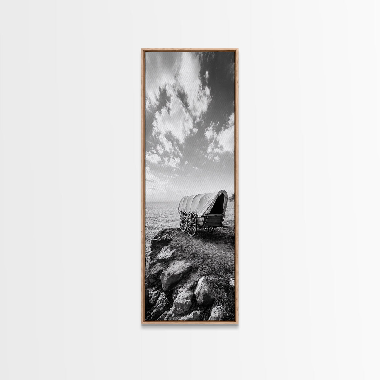 Western Wagon, Coastal Landscape Art, Framed Canvas Print, Rustic Wall Art, Nautical Décor, Extra Wide Art, Minimalist Wall Art