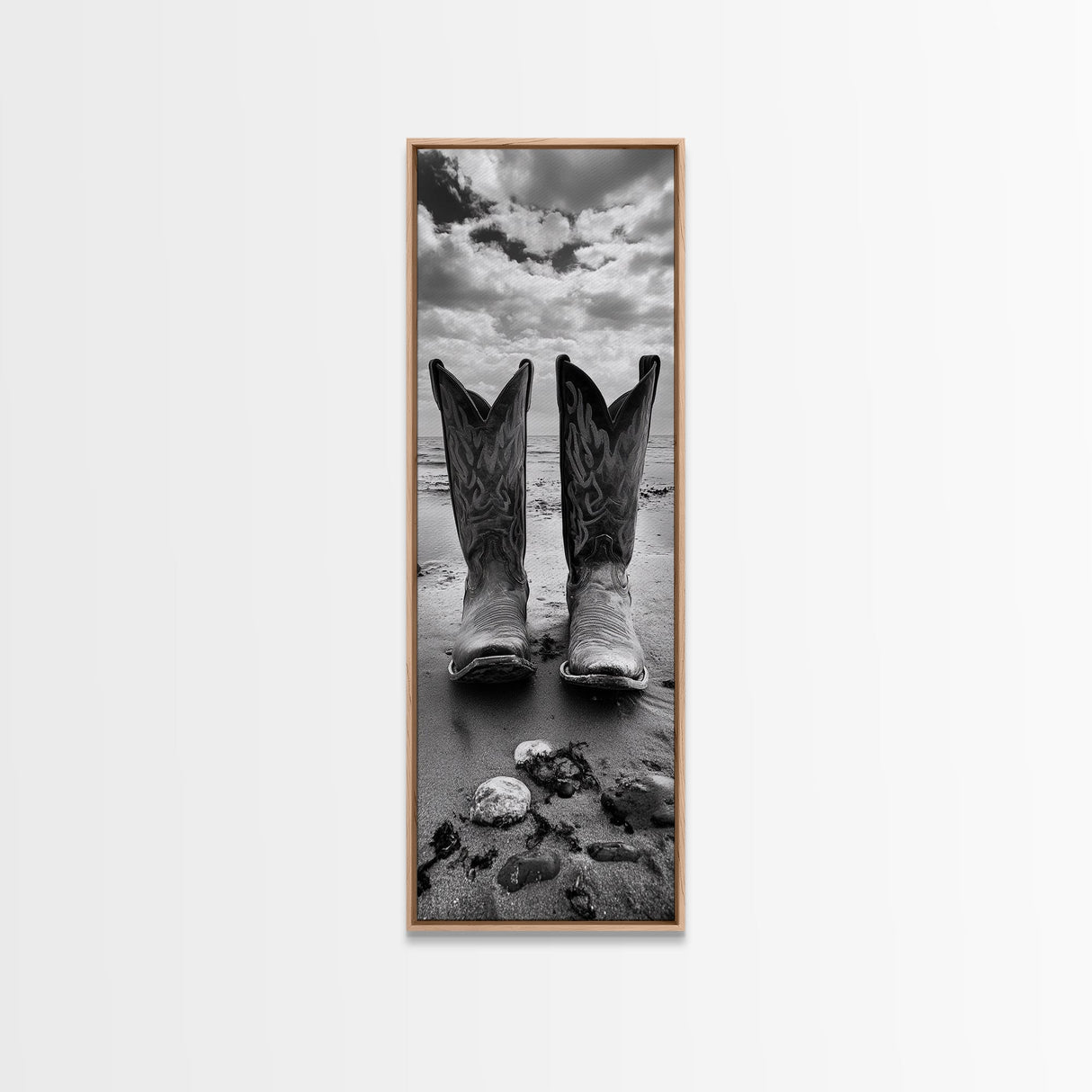 Cowboy Boots, Coastal Cowgirl, Wall Art, Framed Canvas Print, Rustic Décor, Western Artwork, Moody Art, Southwestern Wall Art