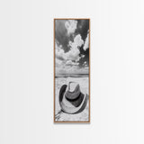 Straw Cowboy Hat, Beach Photography, Framed Canvas Print, Coastal Cowgirl, Wall Art, Rustic Décor, Minimalist Wall Art
