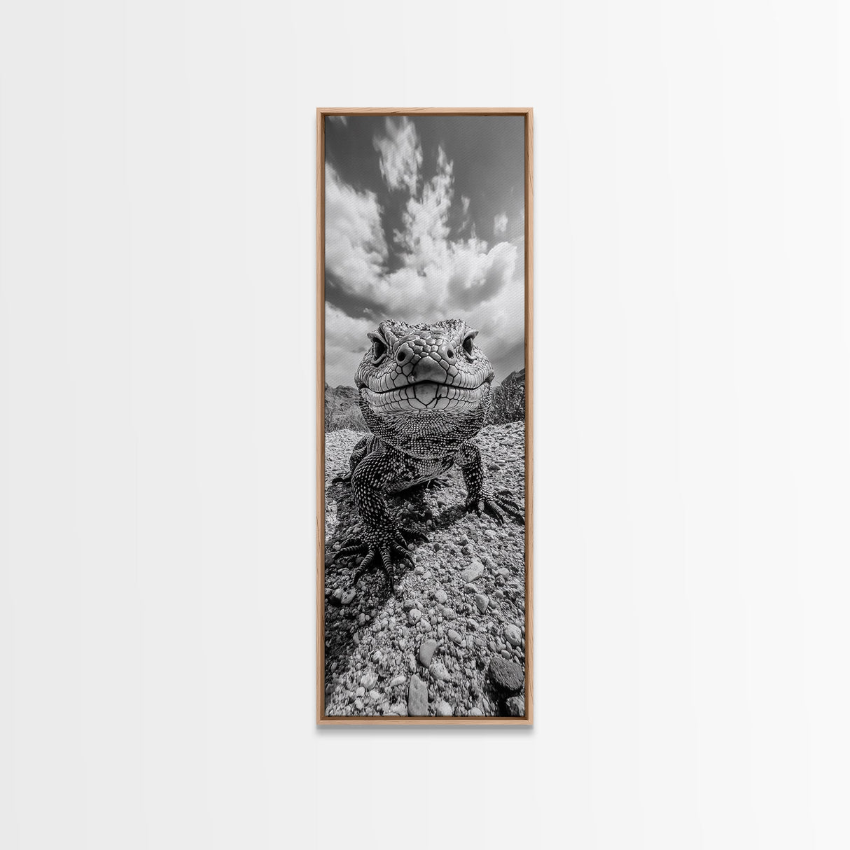 Lizard Close-Up, Framed Canvas Print, wildlife photography, rustic wall art, southwest wall art, desert animal art, black and white home decor