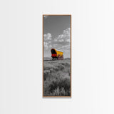 Nostalgic Wagon Trail Framed Canvas Print | Western Decor | Rustic Wall Art | Moody Landscape Art | Farmhouse Painting | Gift Idea | Panoramic Art