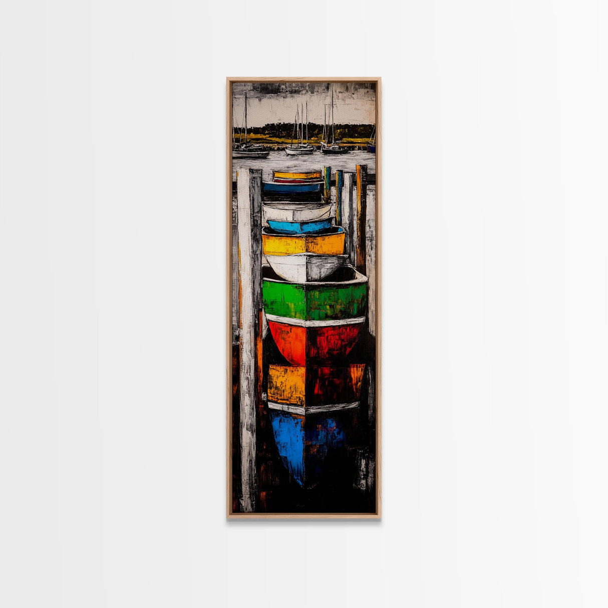 Vibrant Boat Dock Nautical Painting Framed Canvas Print | Seascape Painting | Coastal Decor | Nautical Wall Art | Ocean Art