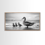 Duck family, bird art, whimsical art, coastal decor, nature painting, extra wide art, panoramic art, above couch art, framed canvas print