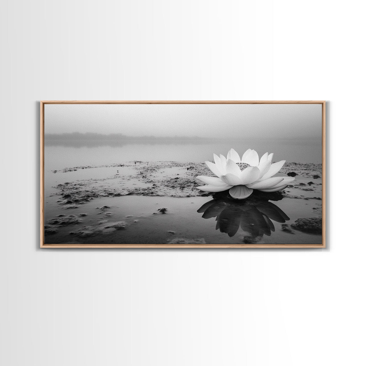 Lotus, Zen Wall Art, Minimalist Art, Coastal Landscape Art, Wabi Sabi Art, Panoramic Art, Moody Art, Framed Canvas Print