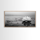 Lotus, Zen Wall Art, Minimalist Art, Coastal Landscape Art, Wabi Sabi Art, Panoramic Art, Moody Art, Framed Canvas Print