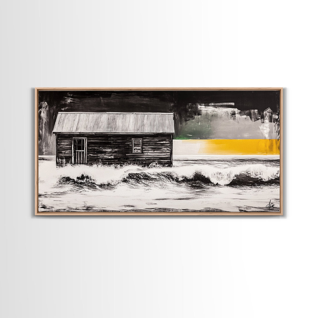 Wooden Cabin, rustic wall art, farmhouse art, barn landscape oil painting, moody art, dark romance painting, Framed Canvas Print, western decor