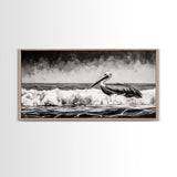 Pelican, coastal wall art, nautical painting, black and white art, seascape painting, ocean bird, Framed Canvas Print, beach decor