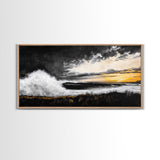 Ocean Waves, coastal wall art, nautical painting, seascape painting, moody art, extra wide art, framed canvas print, panoramic painting