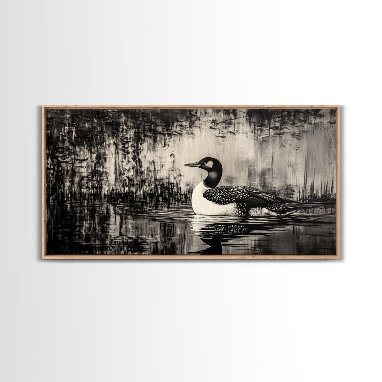 Loon Bird Art, Black and White Painting, Wildlife Wall Art, Rustic Decor, Framed Canvas Print, Lake House Art, Nature Lover Gift