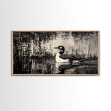 Loon Bird Art, Black and White Painting, Wildlife Wall Art, Rustic Decor, Framed Canvas Print, Lake House Art, Nature Lover Gift