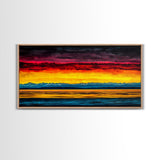 Sunset Over Water, Colorful Horizon Painting, Coastal Wall Art, Extra Wide Art, Framed Canvas Print, Above Sofa Art, Ocean Lover Gift