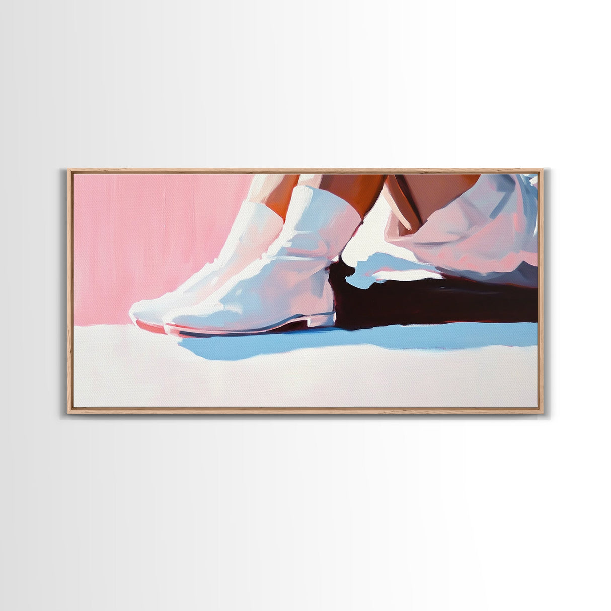 White Cowgirl Boots, coastal cowgirl wall art, pink orange wall art, vintage fashion, boho art, wabi sabi art, framed canvas print
