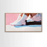 White Cowgirl Boots, coastal cowgirl wall art, pink orange wall art, vintage fashion, boho art, wabi sabi art, framed canvas print