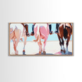 Cowboy Riders, vintage horse art, rustic wall art, western art, coastal cowgirl wall art, panoramic art, framed canvas print