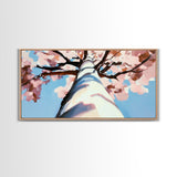 Cherry Blossom Painting, Birch Tree Art, Pink Wall Art, Botanical Prints, Extra Wide Art, Canvas Print, Above Sofa Art, Horizontal Wall Art
