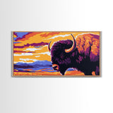 Bison Plains, rustic wall art, mountain painting, southwest wall art, landscape painting, extra wide art, Framed Canvas Print, farmhouse decor