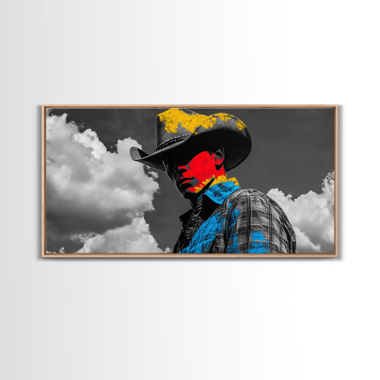 Western Cowboy Portrait Canvas Print Rustic Decor Southwest Wall Art Black Cowgirl Painting Farmhouse Art Extra Wide Horizontal Art