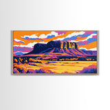 Mesa, desert sunset, southwest decor, extra wide wall art, western landscape painting, panoramic painting, framed canvas print