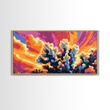 Joshua Tree, desert landscape, sunset art, boho decor, southwest wall art, extra wide art, framed canvas print, panoramic painting