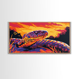 Snake Sunset, wildlife art, moody art, rustic decor, geometric wall art, southwest wall art, panoramic art, Framed Canvas Print, gift idea