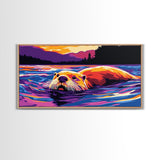 Swimming Otter, Coastal Wall Art, Nautical Decor, Rustic Wall Art, Blue And Green Wall Art, Framed Canvas Print, Gift Idea, Horizontal Wall Art