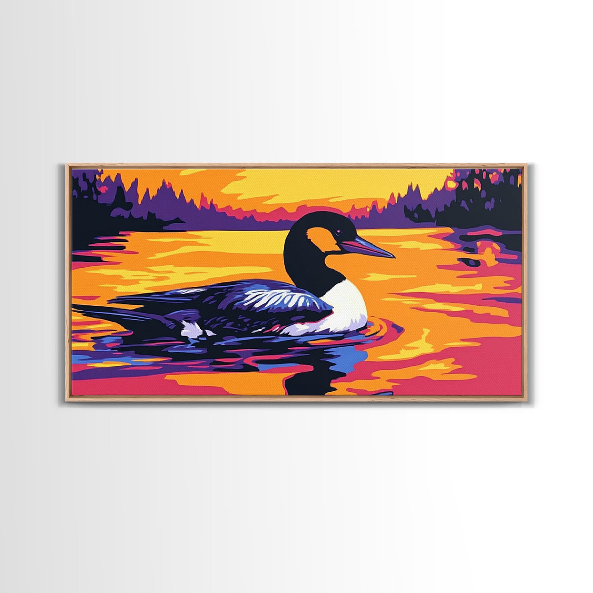 Loon on the Lake, bird art, moody art, rustic wall art, nature painting, coastal decor, lake Tahoe art, framed canvas print