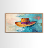 Western Hat, Boho Art, Rustic Wall Art, Southwest Art, Moody Painting, Extra Wide Art, Minimalist Art, Framed Canvas Print