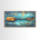 Rustic Oar, Coastal Decor, Nautical Wall Art, Teal Wall Art, Wabi Sabi Art, Gift Idea Him, Above Sofa Art, Framed Canvas Print, Boho Art