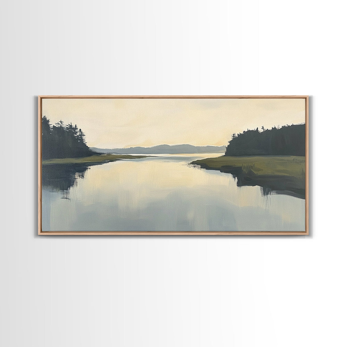 Marsh, Landscape Painting, Minimalist Art, Wabi Sabi Art, Moody Art, Guest Room Art, Above Bed Wall Art, Framed Canvas Print, Extra Wide Art