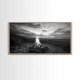 Bonfire on Beach, coastal decor, nautical painting, rustic art, beach sunset print, seascape painting, landscape painting, Framed Canvas Print