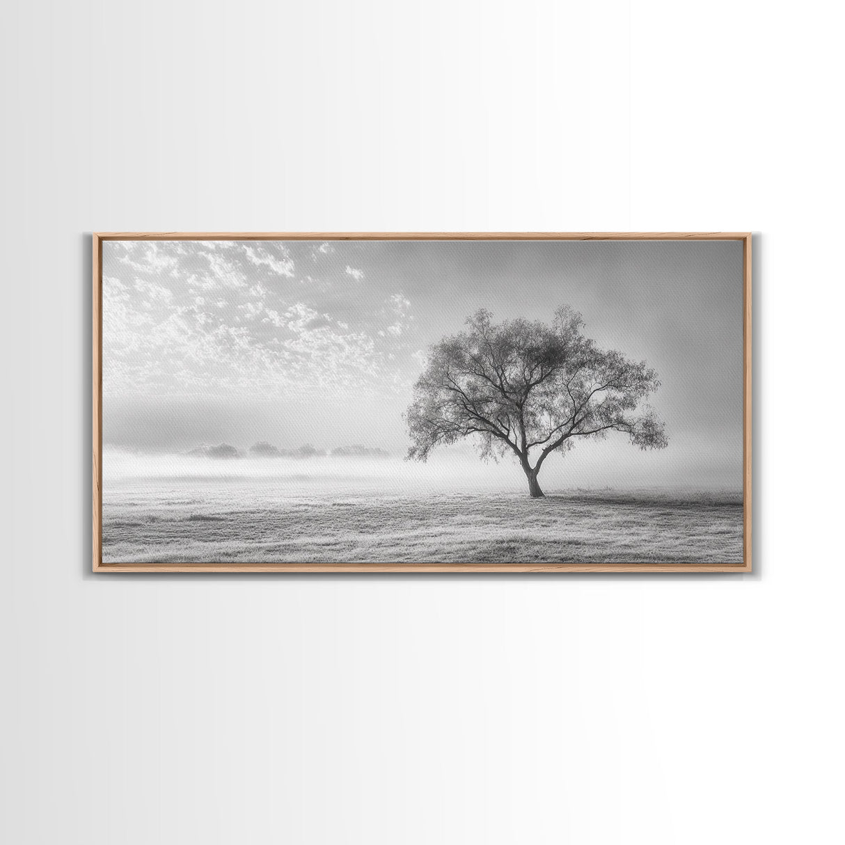Solitary Tree, Minimalist Art, Landscape Painting, Oak Tree Art, Extra Wide Art, Moody Art, Wabi Sabi Wall Art, Framed Canvas Print