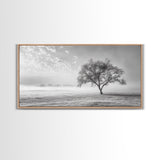 Solitary Tree, Minimalist Art, Landscape Painting, Oak Tree Art, Extra Wide Art, Moody Art, Wabi Sabi Wall Art, Framed Canvas Print