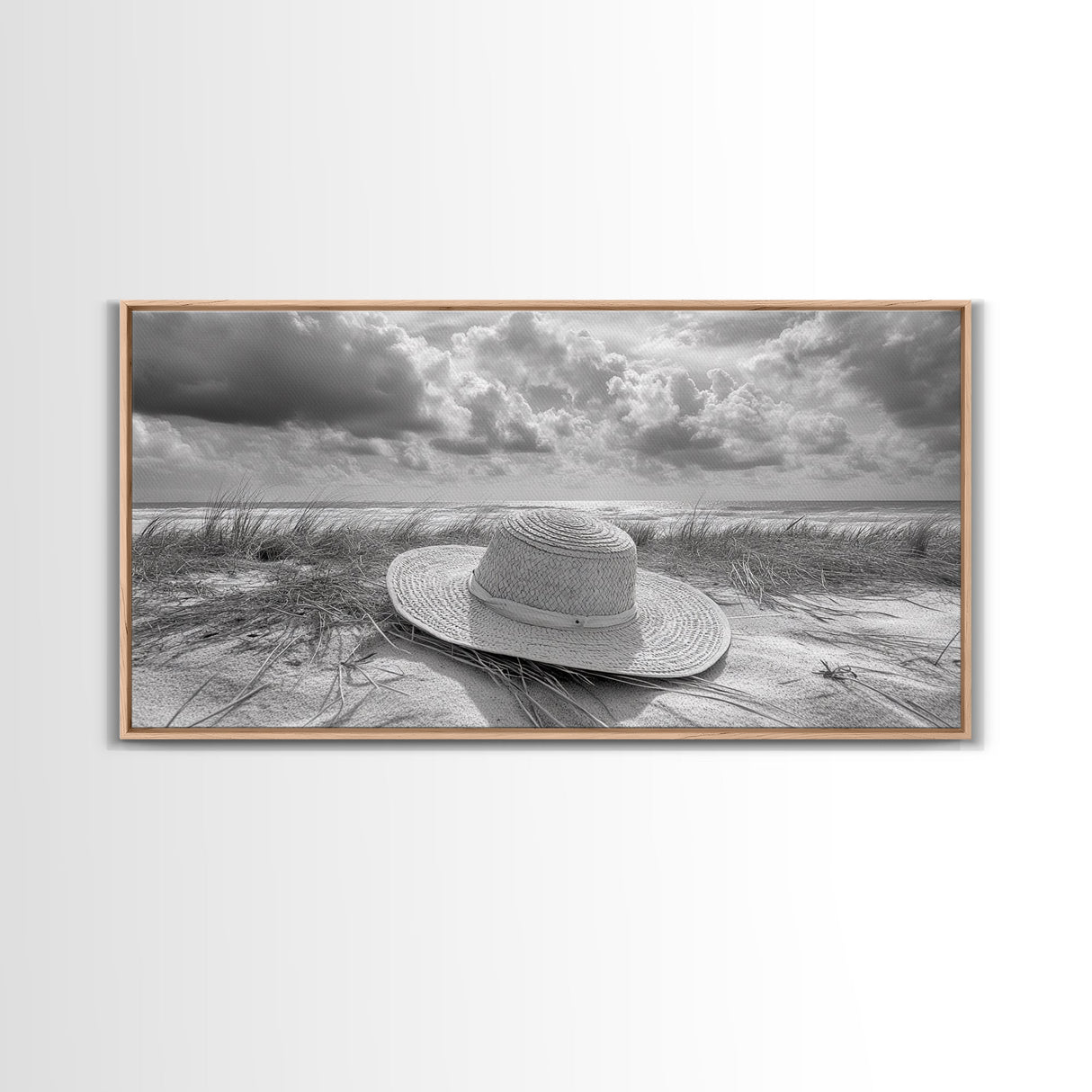 Straw Hat, Coastal Landscape Art, Wabi Sabi Art, Beach Wall Art, Rustic Decor, Extra Wide Art, Coastal Cowgirl Art, Canvas Print
