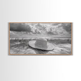Straw Hat, Coastal Landscape Art, Wabi Sabi Art, Beach Wall Art, Rustic Decor, Extra Wide Art, Coastal Cowgirl Art, Canvas Print