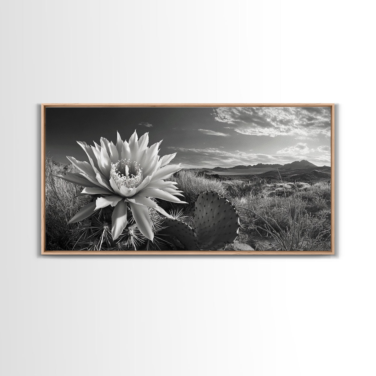 Cactus Bloom, botanical prints, wildflower painting, nature art, scenic mountain landscape, rustic wall art, southwest decor, Framed Canvas Print
